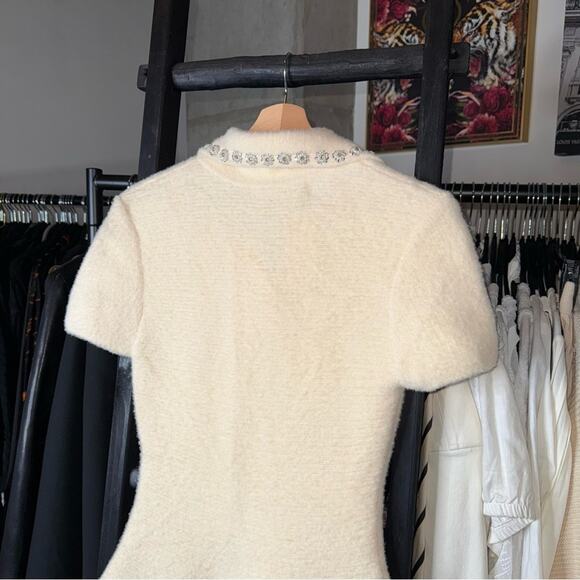 Sierra Darien Elegant Ivory Soft Knit Mini Dress with Crystal Embellished Collar - Picture 12 of 16